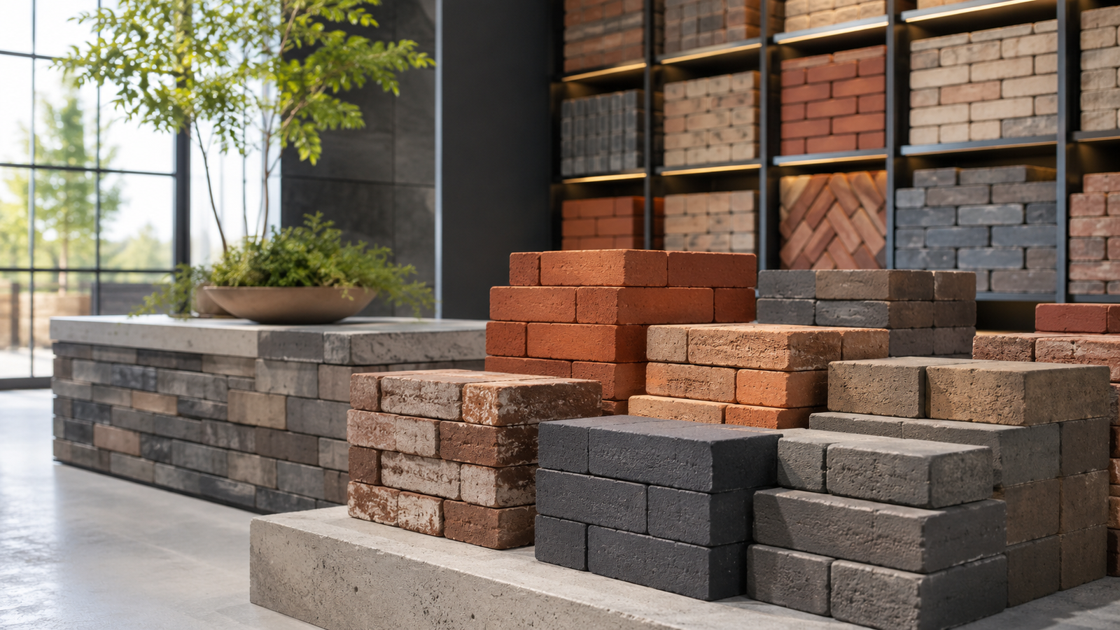 Premium brick samples in a modern showroom